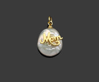 Gold Filled Mom Word On Pearl Pendant, Bracelet Necklace Natural Pearl Charm, 18K Gold Filled Mom Pendant Charm,13x19mm,Sku#Z1365