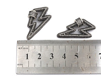 Antique Silver Clear CZ Micro Pave Lightning Shape Clasp, Antique Silver Plated Clasp, 17x33mm, sku#H163