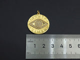 CZ Micro Pave Evil Eye On Round Coin Pendant, Cubic Zirconia Round Pendant, Gold Tone pendant, 26mm, sku#F1114