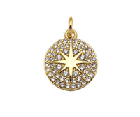 18k Dainty Gold North Star On Round Coin Charms, Dainty Gold Star Pendant, Star Necklace Charms, 11x13mm, Sku#Z1252