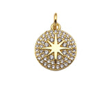 18k Dainty Gold North Star On Round Coin Charms, Dainty Gold Star Pendant, Star Necklace Charms, 11x13mm, Sku#Z1252