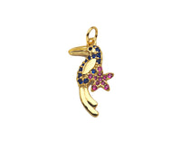 Colorful CZ Micro Pave Woodpecker Shape Pendant, 18K Gold Charm, Necklace Bracelet Charm Pendant, 21x10mm,Sku#Y433