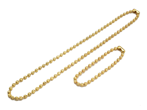 Carved Shinny Gold 4mm ball Beads Necklace Bracelet with Lock, Gold Ball beads Necklace, Ball beads Bracelet, sku#LD74