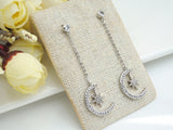 CZ  Moon North Star Dangle Earrings, Sku#J244