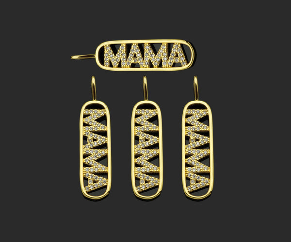 CZ Micro Pave Mama Word On Long Oval Frame Shape Pendant, 18K Gold Filled Charm, DIY Mother's Day Necklace Bracelet Pendant,9x36mm,Sku#JL49