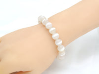 Quality Natural White One Line/Football Tibetan Agate Stretchy Bracelet, 8mm/10mm/12mm Elastic Fit Round Smooth, 7.5''  Bracelet,Sku#EF62