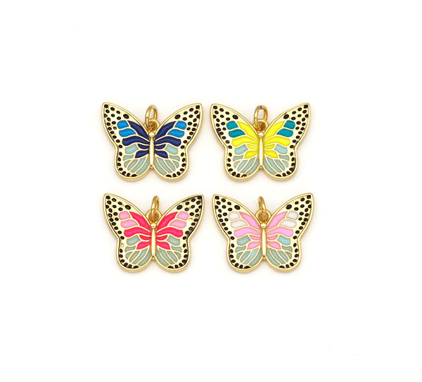 Colorful Enamel Butterfly Shape Pendant, 18K Gold Filled Butterfly Charm,Necklace Bracelet Charm Pendant,19x15mm,Sku#F1431