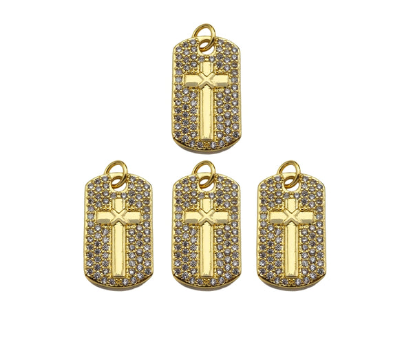 CZ Cross On Rectangle Shape Charm, Sku#LK198