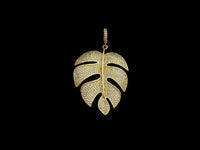 CZ Micro Pave Large Leaf Shape Pendant, Large Leaf Pendants, 30x41mm,sku#F1101
