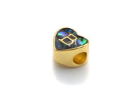 New Trendy Abalone Gold Heart Beads, A-Z 26 Initials Letter Space Beads, Initial Letter Charm, 7x9x10mm,sku#G421