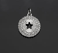 CZ Micro Pave Hollow Out Five Star On Round Coin Shape Pendant, Gold/Silver Plated,Necklace Bracelet Charm Pendant,14x16mm,sku#F1253