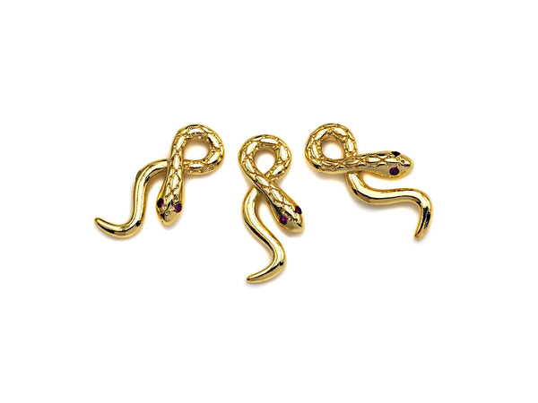CZ Micro Pave Snake Shape Pendant/Charm, Snakea Cubic Zirconia Pendant, Gold Tone, 9x23mm,Sku#Z796