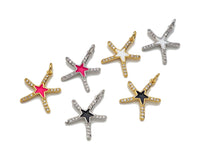 CZ Enamel Starfish Shape Charm, Gold/Silver Finish Enamel CZ Pave Star Fish Pendant, Pave Charm,16x18mm, sku#L323