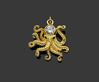 Gold Filled Big Clear CZ Micro Pave Squid Shape Pendant, 18K Gold Filled Squid Charm, Necklace Bracelet Charm Pendant, 22x22mm,Sku#Y472