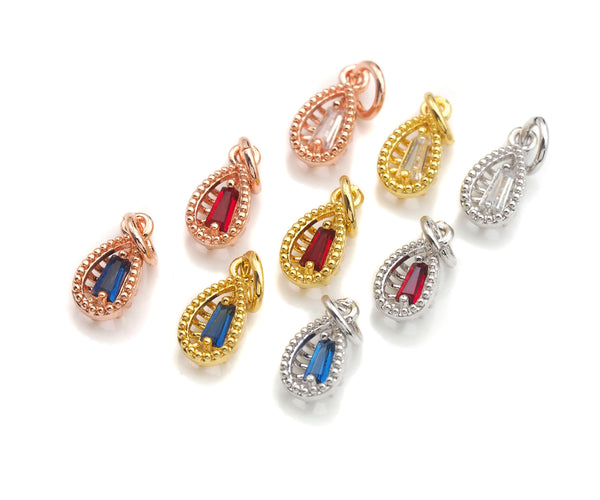 Colorful CZ Micro Pave Teardrop Shape Pendant, Fashion Jewelry Findings, Gold/Silver/Rose Gold Finish ,5x11mm,sku#Z1151