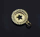 CZ Micro Pave Hollow Out Five Star On Round Coin Shape Pendant, Gold/Silver Plated,Necklace Bracelet Charm Pendant,14x16mm,sku#F1253