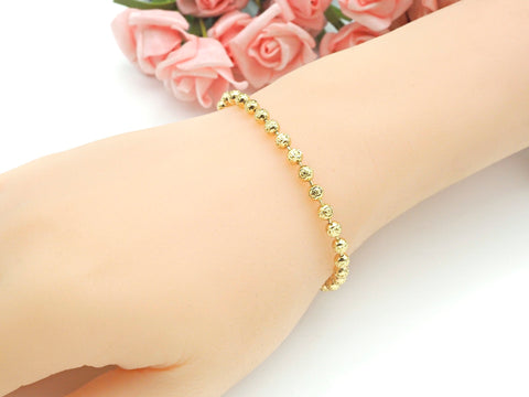 Carved Shinny Gold 4mm ball Beads Necklace Bracelet with Lock, Gold Ball beads Necklace, Ball beads Bracelet, sku#LD74