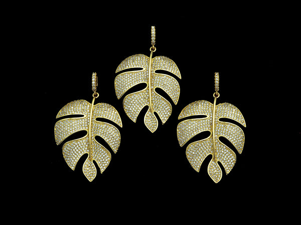 CZ Micro Pave Large Leaf Shape Pendant, Large Leaf Pendants, 30x41mm,sku#F1101