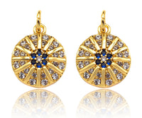 Micro Pave Cobalt CZ North Star On Round Coin Charms, Dainty Gold Charms/Pendant, Round Necklace Charms, 11x13mm, Sku#Z1253