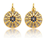 Micro Pave Cobalt CZ North Star On Round Coin Charms, Dainty Gold Charms/Pendant, Round Necklace Charms, 11x13mm, Sku#Z1253