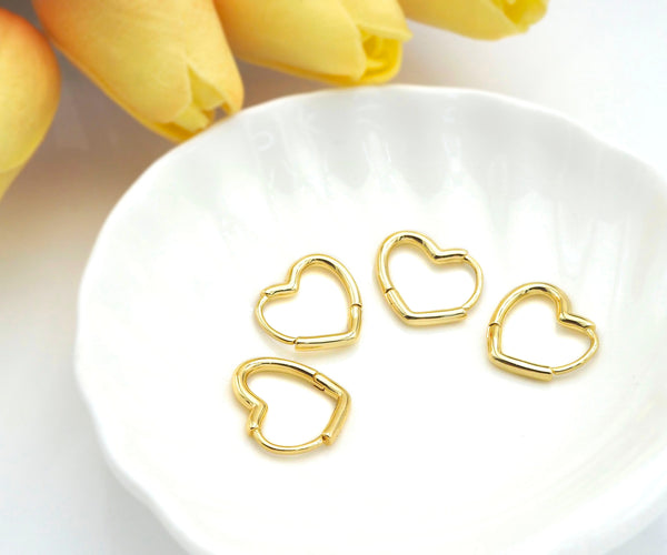 18K Gold Heart Shape Huggie Earring,Earring Hook, Earring Component,18x19mm, Sku#LD60