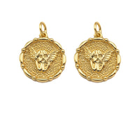18K Dainty Gold Angel Face On Round Coin Shape Pendant/Charm,Gold Angle Medallion Charm, Necklace Bracelet Charm Pendant,17x15mm, Sku#F1362