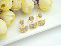 Dot and Half Circle Stud Earrings, Sku#J278