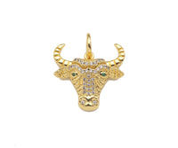 CZ Micro Pave Bull's Head Shape Pendant/Charm,Cubic Zirconia Dainty Gold Charm, Necklace Bracelet Charm Pendant,20x18mm, Sku#F1384
