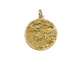 Gold Filled Embossed Lion Head Coin Pendant,18x20mm,Sku#Z1366