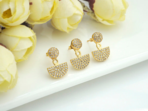 Dot and Half Circle Stud Earrings, Sku#J278