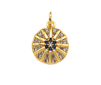 Micro Pave Cobalt CZ North Star On Round Coin Charms, Dainty Gold Charms/Pendant, Round Necklace Charms, 11x13mm, Sku#Z1253