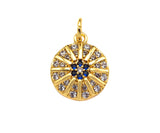 Micro Pave Cobalt CZ North Star On Round Coin Charms, Dainty Gold Charms/Pendant, Round Necklace Charms, 11x13mm, Sku#Z1253