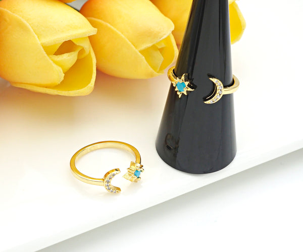 CZ Cresent Moon North Star Shape Open Ring,Sku#X204