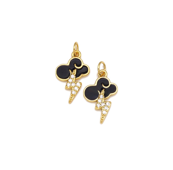 Black Enamel Cloud with CZ Micropave Lighting Shape Pendant,18K Gold Filled Enamel Charm, Necklace Bracelet Charm Pendant,12x19mm,Sku#Y510