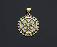 Clear CZ Micro Pave Pattern On Round Coin Shape Pendant Charm, Cubic Zirconia Round Mother of Pearl Charm,17x20mm,sku#LK161