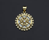 Clear CZ Micro Pave Pattern On Round Coin Shape Pendant Charm, Cubic Zirconia Round Mother of Pearl Charm,17x20mm,sku#LK161