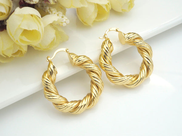 Gold Twisted Hoop Earrings, Sku#J295