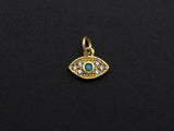 CZ Micro Pave Evil Eye Pendant/Charm, Clear Turquoise Cubic Zirconia Pave Charm, Silver/Gold Plated, 8x10mm, sku#Z777