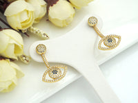 CZ Evil Eye Dnagle Earrings, Sku#J231