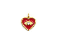 Pave CZ Enamel Heart With Evil Eye Pendant, Enamel Pendant,Enamel Heart Pendant, Oil Drop jewelry Findings,16mm,sku#Z255