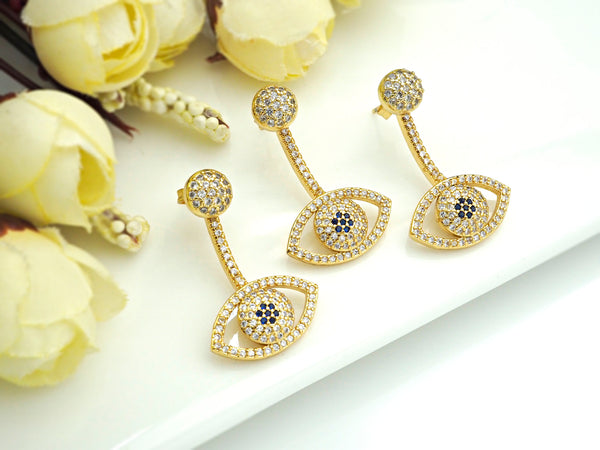 CZ Evil Eye Dnagle Earrings, Sku#J231