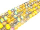 Matte Dusty Yellow Aura beads, round 6mm/10mm Yellow Aura Manmade Moonstone Beads, 15.5" Full Strand, sku#U935