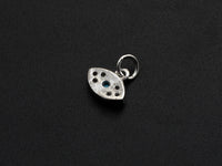 CZ Micro Pave Evil Eye Pendant/Charm, Clear Turquoise Cubic Zirconia Pave Charm, Silver/Gold Plated, 8x10mm, sku#Z777