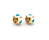 Enamel Turquoise Blue Evil Eye on Round Spacer Beads, 18K Gold Filled Large Hole Spacer Beads,6x8mm,Sku#Y541