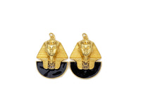 Black Enamel Sphinx Shape Pendant/Charm, 18K Gold Filled Lion Head Charm, Necklace Bracelet Charm Pendant, 32x23mm,Sku#Z1381