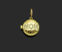 CZ Micro Pave Mom On Open-Up Round Box Shape Pendant, 22x23mm,Sku#F1405C