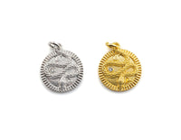 Medallion Snake on Round Coin Pendant, Snake Pendant, Gold/Silver Tone, 16x18mm, Sku#Z691