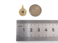 Micro Pave Cobalt CZ North Star On Round Coin Charms, Dainty Gold Charms/Pendant, Round Necklace Charms, 11x13mm, Sku#Z1253