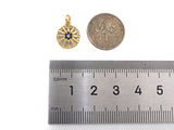 Micro Pave Cobalt CZ North Star On Round Coin Charms, Dainty Gold Charms/Pendant, Round Necklace Charms, 11x13mm, Sku#Z1253