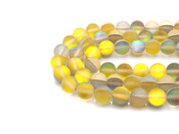 Matte Dusty Yellow Aura beads, round 6mm/10mm Yellow Aura Manmade Moonstone Beads, 15.5" Full Strand, sku#U935
